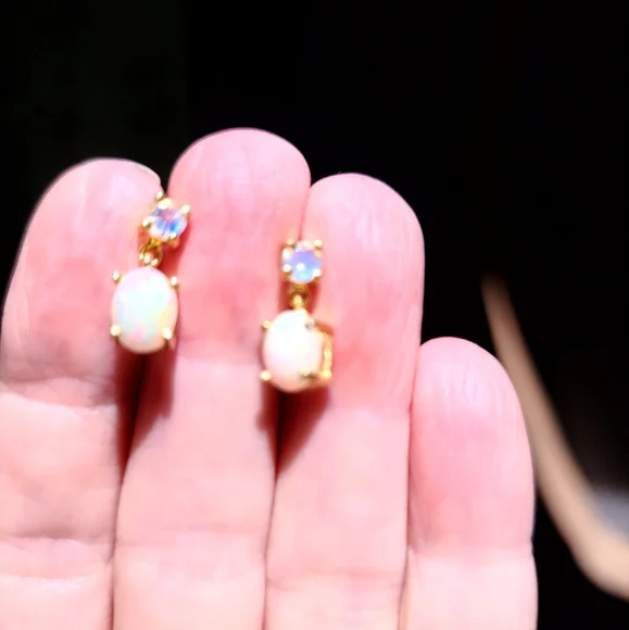 3k Opal & moonstone sterling &gold earrings - Picture 7 of 7